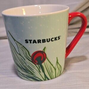 Starbucks 2020 Christmas Holly Berries Snow 18oz. Ceramic Coffee Mug Red Handle